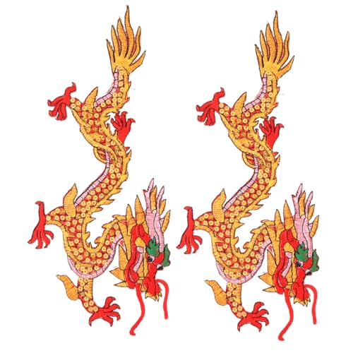 SEWACC Chinesische Stickerei Drachen Bügel patches Bestickte Aufnäher für Kleidung Jeans Taschen Dekorative Langlebige Applikationen zum Aufbügeln und Annähen Rot DIY Stoffflicken von SEWACC