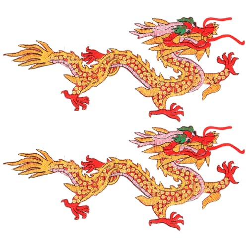 SEWACC Chinesischer Drache-Aufnäher Für Kleidung 1 Paar Drache-Stickerei-Aufnäher Tierkreiszeichen-Drachen-Aufnäher Zum Aufbügeln Zum Aufnähen Bestickte Applikationen Für Diy-Kleidung von SEWACC