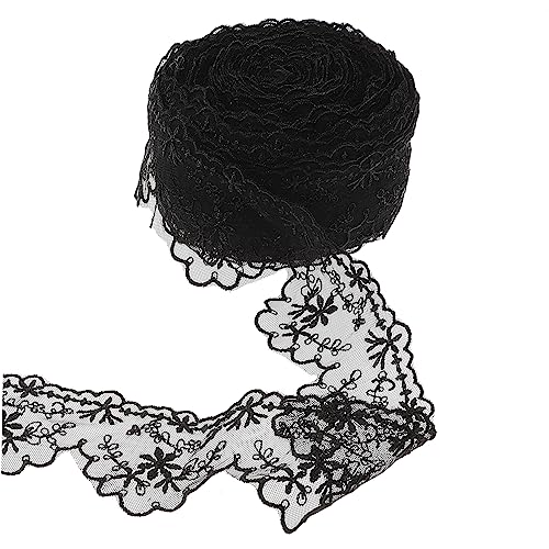 SEWACC Elegante Schwarze Spitzenborte Rolle Strapazierfähiges Spitzenband für DIY Kleidung Kopfbedeckung und Bastelstoffe Feines Netzstoff Design für Hochzeits und Schlafanzugverzierung von SEWACC