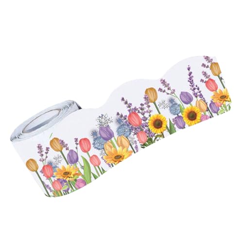 SEWACC Frühlingshafte Tulpen-bordüre Bunte Pinnwand-dekoration mit Selbstklebendem Abschluss Einfach Anzubringen Vielseitig für Klassenzimmer Tafel und Diy-bastelprojekte von SEWACC