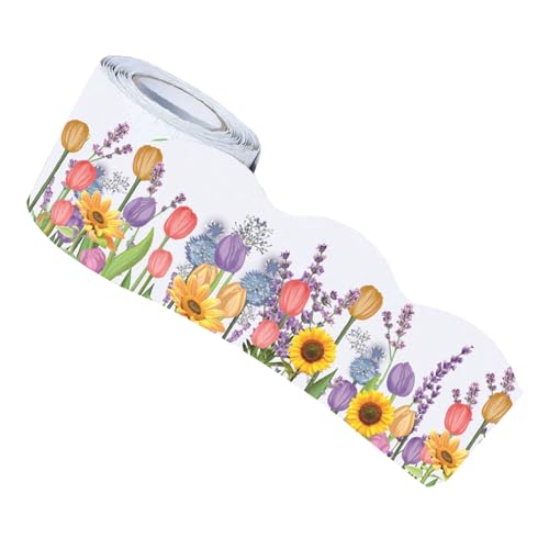 SEWACC Frühlingshafte Tulpen-bulletin-board-bordüre Farbenfrohe Abziehbare Dekoration mit Gewelltem Abschluss Lichtechte Schulklassenzimmer-rahmen für Pinnwand Tafel und DIY von SEWACC