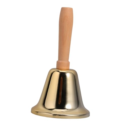 SEWACC Handheld Metallglocke mit Holzgriff Laute Klingel für Hotel Klassenzimmer Restaurant Vielseitige Rufglocke für Aufmerksamkeit und Hilfe Goldfarben von SEWACC