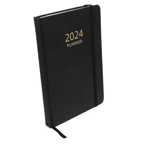 SEWACC Jahresplaner Notizbuch Schwarz Tragbares Büro Agenda Notizblock mit Elastischem Verschluss Eleganter Tages und Wochenplaner für Persönliche Nutzung und Tägliche Planung von SEWACC