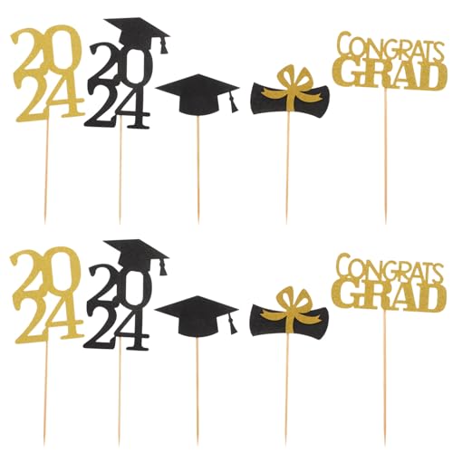 SEWACC Klasse 2024 Abschluss-Cupcake-Topper Gold- -Glitzer-Kuchen-Topper Absolventen-Mütze Kuchen-Topper Essenspicks Für Abschlussfeier-Zubehör von SEWACC