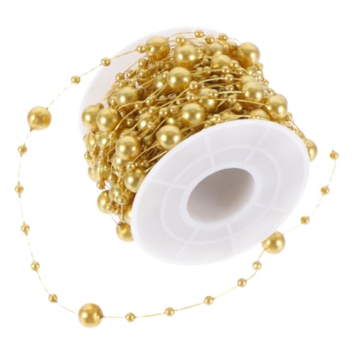 SEWACC Künstliche Perlenkette Goldfarbene Perlenstrang DIY Schmuck Basteln Hochzeit Haarschmuck Dekoration Glatte Kunststoffperlen Vielseitig für Festliche Anlässe und Floristik von SEWACC