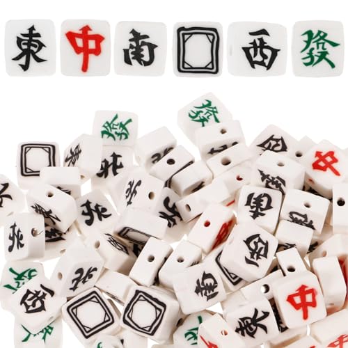 SEWACC Mahjong Fliesen-Perlen, chinesische Mahjong-Charm-Anhänger, lose Abstandshalter, Mini-Fliesen, dehnbare Armband-Anhänger für Schmuckherstellung, 100 Stück von SEWACC