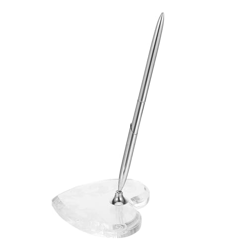 SEWACC Metal Kugelschreiber Hochzeit mit Acryl Herz Ständer Silberner Signierstift für Gästebuch Reibungsloses Schreiben Vielseitig Einsetzbar für Zeremonie Empfang Verlobung Jubiläum von SEWACC