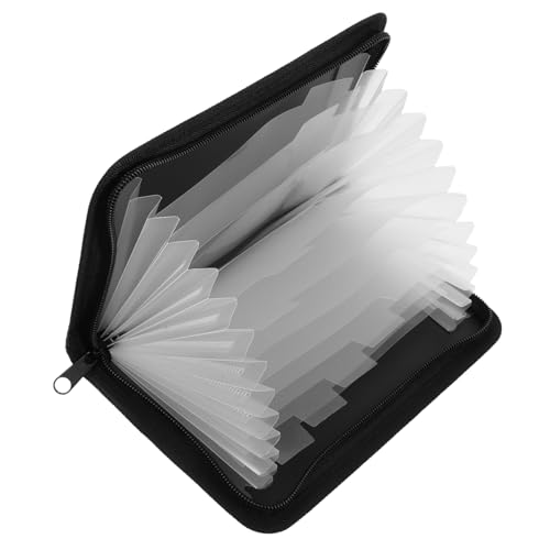 SEWACC Mini Fächermappe mit Reißverschluss Tragbarer Dokumenten Organizer für Rechnungen Quittungen und Wichtige Dokumente Leicht und Praktisch Schwarz mit Transparenten Fächern von SEWACC
