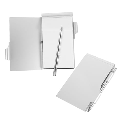 SEWACC Mini Notizblock mit Stift Aluminiumhalter Nachfüllbar Verstellbar Leicht Für Büro Reise Alltag Silber SEWACC Mini Notizblock mit Stift Aluminiumhalter Nachfüllbar Verstellbar Leicht Für Büro Reise Alltag Silber von SEWACC