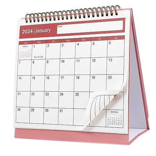 SEWACC Monatskalender Pinker Tischkalender Monate Planer mit Dickem Papier Stabiler Schreibtischkalender mit Notizblöcken Geschenkidee für Familie von SEWACC
