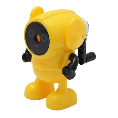 SEWACC Niedlicher Manueller Bleistiftspitzer mit Handkurbel Verstellbarer Spitzenstärke und Tragbar für Schüler Schule und Büro Gelber Cartoon Roboter Design von SEWACC
