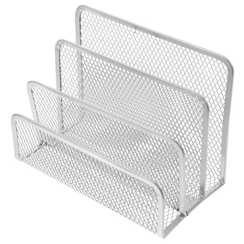 SEWACC Organizer aus Metall mit Fächern Schreibtischablage für Bücher Dokumente und Zeitschriften Stapelbarer und Praktischer Desktop Organizer Silber für Büro und Zuhause von SEWACC