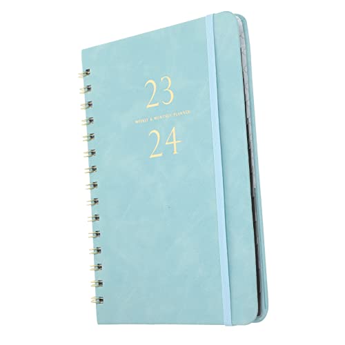 SEWACC PU Ledernotizbuch Wochenplaner mit Spiralbindung Tragbares Englischsprachiges Tages und Terminplaner Notizbuch Elastisches Verschlussband für Schüler Büro und Reisen Hellblau von SEWACC