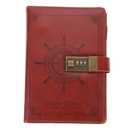 SEWACC PU Notizbuch Retro Stil mit Zahlenschloss Leichtes Tragbares Tagebuch für Persönliche Planung Passwort Gesichertes Notizpad Vielseitig als Planer Tagebuch Scrapbook Geeignet Braun von SEWACC