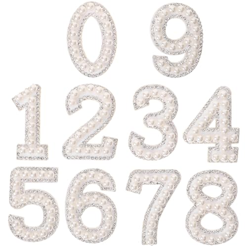 SEWACC Perlen-Strass-Nummern Zum Aufbügeln 0–9 Weiße Glitzer-Nummern-Stickerei-Aufkleber Zum Aufnähen Für Diy-Kleidung Mütze von SEWACC