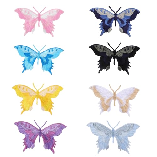 SEWACC Schmetterlingsflicken Zum Aufnähen 8 Stück Bestickte Schmetterlingsapplikationen Monarchfalter-Reparaturflicken Für Rock Jacke Hose Hut Kleid Diy-Handwerk von SEWACC