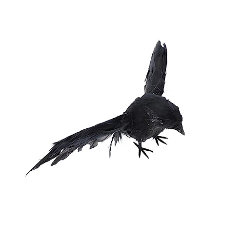 SEWACC Schwarze gefiederte Krähen für Halloween, realistische fliegende Krähen künstliche lebensgroße Raben Vögel für Halloween-Party-Dekoration von SEWACC