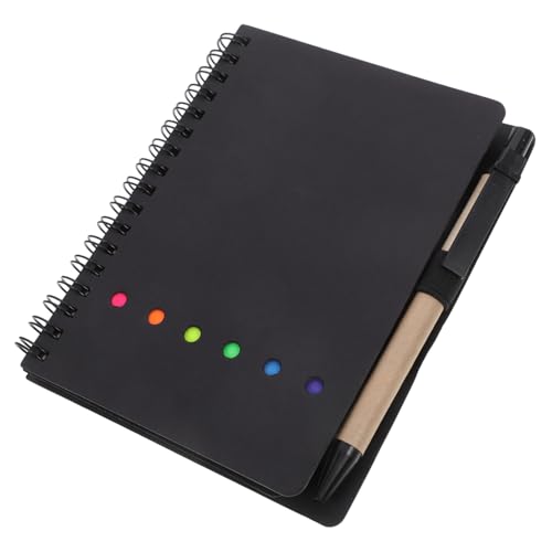 SEWACC Spiralnotizbuch mit Stifthalter und Haftnotizen Linierte Farbige Registerkarten Kompaktes Taschenformat für Schüler Büro und Reisen Schreibjournal Schwarzes Design von SEWACC