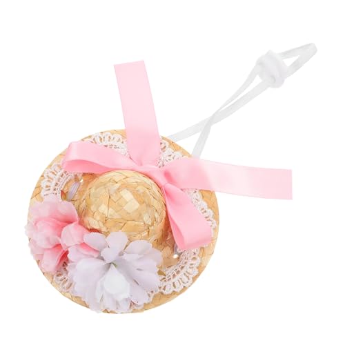 SEWACC Strohhut für Puppen Xs Durchmesser Boho Puppenhut mit Schleife und Blume Sommer Puppe Accessoire für Puppenkleidung und Deko von SEWACC