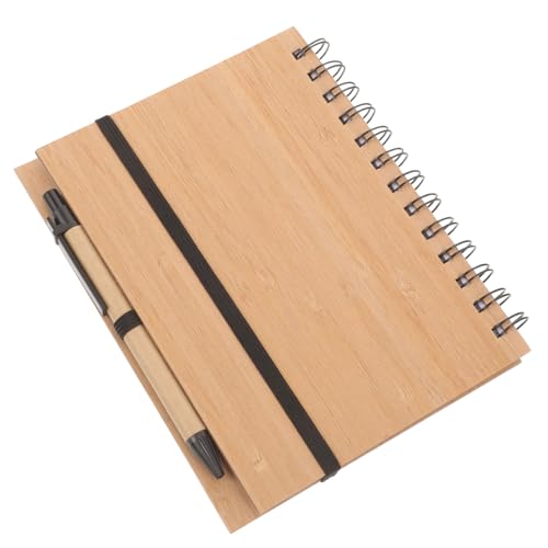 SEWACC Tragbares Notizbuch mit Bambushülle Spiralblock Planer für Tägliche Notizen Schreibpad mit Stift als Plan Zubehör für Büro Schule und Alltag von SEWACC