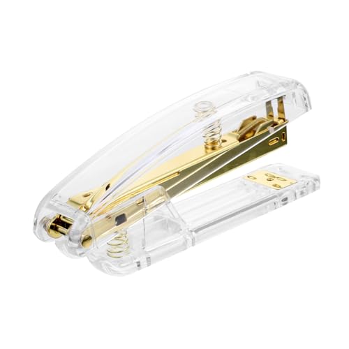 SEWACC Transparenter Acryl heftgerät Gold Tragbarer Moderner Bürohefter Leicht Gleitender Mechanismus Praktisches Schreibwaren Schule Studium und Zuhause Langlebig und Stilvoll von SEWACC