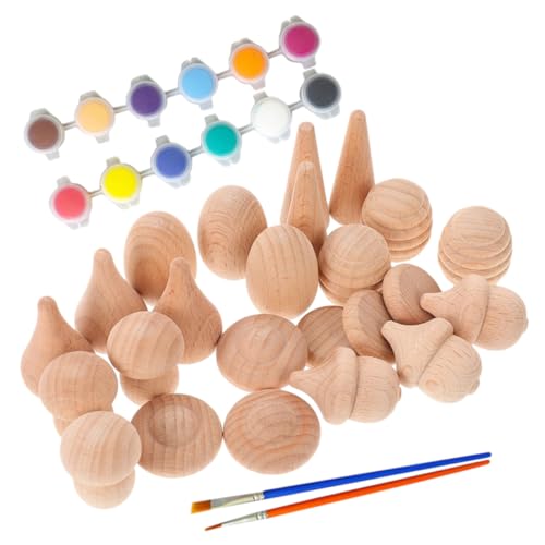 SEWACC Unbehandelte Holzpilz Deko Teiliges mit Verschiedenen Buchenholz Bausteine zum Bemalen Acrylfarben und Pinsel DIY Graffiti Bastelset für Kreative Dekorationen Zufällige Farbe von SEWACC