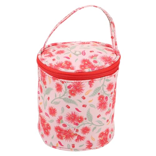SEWACC Wollaufbewahrungstasche mit Reißverschluss Praktische Häkel und Nähwerkzeugtasche Rot mit Pusteblumen Muster Tragbar und Langlebig für Aufbewahrung von Garn und Zubehör von SEWACC