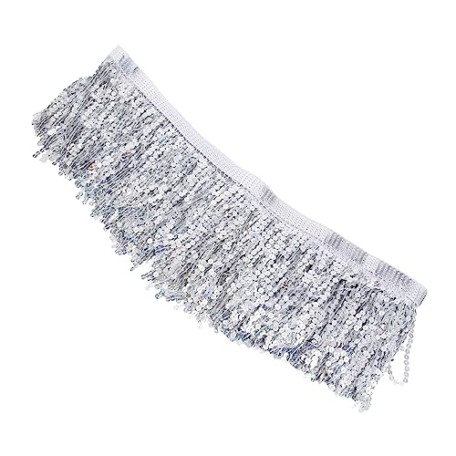 SEWACC paillettenbesetzte bärtige Spitze Rock funkeln Quaste Rave-Outfits für Frauen Zubehör elegant tablecloth Bandbesatz für Kleidung Paillettenbesatz selber machen Plastik Silver von SEWACC