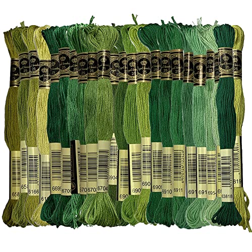Green Colors 100% Long-staple Cotton Embroidery Floss Pack Cross Stitch Threads, Pack of 23 Skeins von SEWCRANE