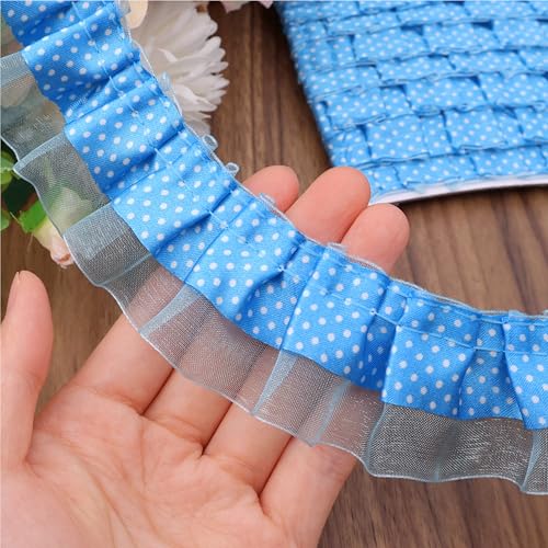 Retro-Rüschenbordüre, gepunktet, 4,5 m, blau, geraffter Rand, Bordüre für Kostüm, Heimdekoration Retro-Rüschenbordüre, gepunktet, 4,5 m, blau, geraffter Rand, Bordüre für Kostüm, Heimdekoration von SEWDIYTR