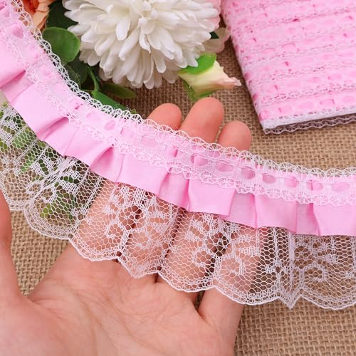 Rosa Spitze Rüschen 3-lagige Rüschen Rand Borte Satin Plissee Spitzenborte 4,5 Meter zum Nähen von Kostümen Braut Hochzeit DIY Handwerk von SEWDIYTR