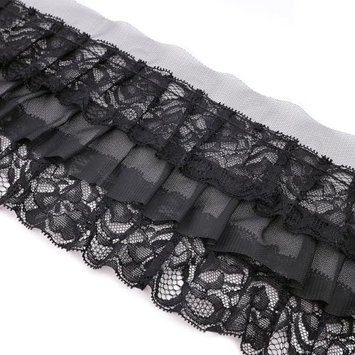 Schwarze wunderschöne Rüschen, weiche Spitzenborte, 3-lagig, plissierter Rand, Spitzenbesatz für Manschetten, Rock, Halloween-Kleidung, 11,2 cm breit Schwarze wunderschöne Rüschen, weiche Spitzenborte, 3-lagig, plissierter Rand, Spitzenbesatz für Manschetten, Rock, Halloween-Kleidung, 11,2 cm breit von SEWDIYTR