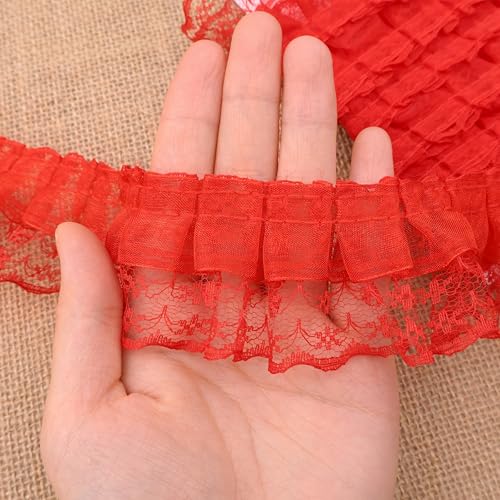 Spitzenband mit Rüschen, zum Basteln, 4,8 x 9,1 m, 2-lagig, plissierter Rand, Rot Spitzenband mit Rüschen, zum Basteln, 4,8 x 9,1 m, 2-lagig, plissierter Rand, Rot von SEWDIYTR