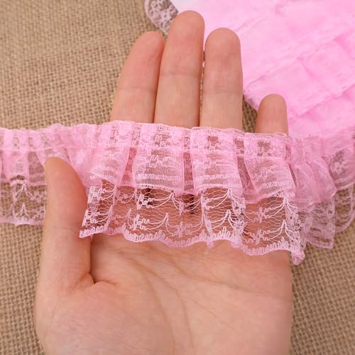 Spitzenband mit Rüschenborte zum Basteln, 4,8 x 9,1 m, 2-lagig, plissierter Rand, Rosa Spitzenband mit Rüschenborte zum Basteln, 4,8 x 9,1 m, 2-lagig, plissierter Rand, Rosa von SEWDIYTR