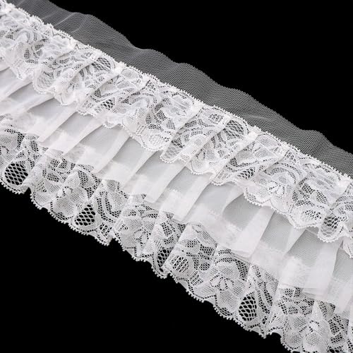 Weiße, wunderschöne Rüschen, weiche Spitzenborte mit 3-lagigem Faltenrand für Manschetten, Rock, Halloween-Kleidung, 11,2 cm breit Weiße, wunderschöne Rüschen, weiche Spitzenborte mit 3-lagigem Faltenrand für Manschetten, Rock, Halloween-Kleidung, 11,2 cm breit von SEWDIYTR