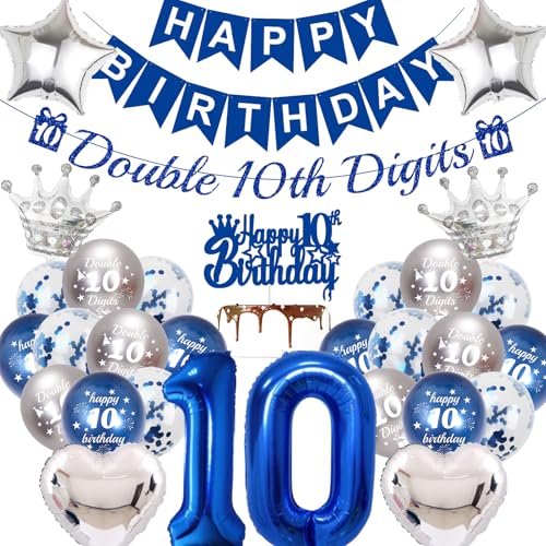 10. Geburtstag Dekorationen Jungen Blau - 31 Stück Doppelstellige Party Dekoration mit Banner, Stern Herz Zahl 10 Folienballon Silber Latex Ballons Kuchen Topper für 10. Geburtstag Supplies 10. Geburtstag Dekorationen Jungen Blau - 31 Stück Doppelstellige Party Dekoration mit Banner, Stern Herz Zahl 10 Folienballon Silber Latex Ballons Kuchen Topper für 10. Geburtstag Supplies von SEWIRUY