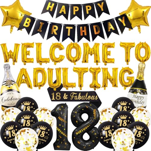 18. Geburtstag Dekorationen Jungen Gold – 41 Stück Happy 18th Birthday Dekorationen einschließlich Buchstabenballons Zahl 18 Ballon 18 & fabelhafte Schärpe für Jungen Partyzubehör 18. Geburtstag Dekorationen Jungen Gold – 41 Stück Happy 18th Birthday Dekorationen einschließlich Buchstabenballons Zahl 18 Ballon 18 & fabelhafte Schärpe für Jungen Partyzubehör von SEWIRUY