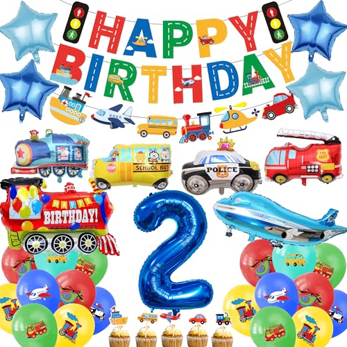 Auto 2. Geburtstag Dekorationen Junge - 31 Stück Transportparty Dekoration einschließlich Happy Birthday Zug Flugzeug Feuerwehrauto Folienballons für 2 Jahre alte Rennwagen Partyzubehör Auto 2. Geburtstag Dekorationen Junge - 31 Stück Transportparty Dekoration einschließlich Happy Birthday Zug Flugzeug Feuerwehrauto Folienballons für 2 Jahre alte Rennwagen Partyzubehör von SEWIRUY