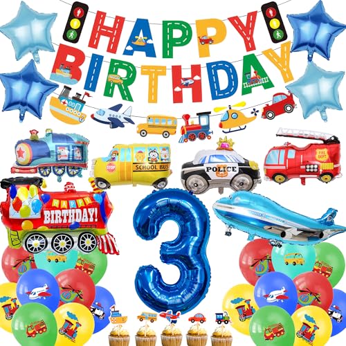 Auto 3. Geburtstag Dekorationen Junge - 31 Stück Transportparty Dekoration einschließlich Happy Birthday Zug Flugzeug Feuerwehrauto Folienballons für 3 Jahre alte Rennwagen Partyzubehör Auto 3. Geburtstag Dekorationen Junge - 31 Stück Transportparty Dekoration einschließlich Happy Birthday Zug Flugzeug Feuerwehrauto Folienballons für 3 Jahre alte Rennwagen Partyzubehör von SEWIRUY