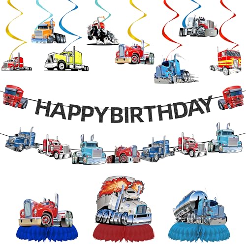 Geburtstagsparty-Dekorationen für schwere Lastwagen, 13 Stück, Bau-Geburtstagsdekoration, einschließlich LKW-Banner, Girlande, Waben-Tischaufsätze für Kinder, Jungen, Autos, Partyzubehör Geburtstagsparty-Dekorationen für schwere Lastwagen, 13 Stück, Bau-Geburtstagsdekoration, einschließlich LKW-Banner, Girlande, Waben-Tischaufsätze für Kinder, Jungen, Autos, Partyzubehör von SEWIRUY