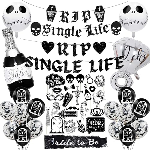 Gothic-Verlobungsparty-Dekorationsset – 45 Stück Rip Single Life Banner Bride to Be Schärpe schwarze Foto-Requisiten Latexballons für Junggesellinnenabschied, Hochzeit, Brautparty Gothic-Verlobungsparty-Dekorationsset – 45 Stück Rip Single Life Banner Bride to Be Schärpe schwarze Foto-Requisiten Latexballons für Junggesellinnenabschied, Hochzeit, Brautparty von SEWIRUY
