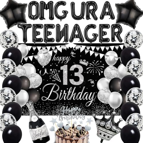 Luftballons zum 13. Geburtstag, 36 Stück, schwarz, offizielles Teenager-Dekor, inklusive OMG URA Teenager-Buchstabenballon, Happy 13th Birthday, Konfetti-Ballons für 13. Partyzubehör, Jungen Luftballons zum 13. Geburtstag, 36 Stück, schwarz, offizielles Teenager-Dekor, inklusive OMG URA Teenager-Buchstabenballon, Happy 13th Birthday, Konfetti-Ballons für 13. Partyzubehör, Jungen von SEWIRUY