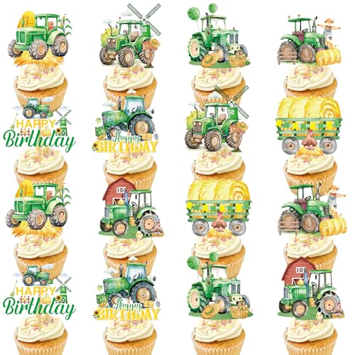 Traktor-Geburtstagstortendekorationsset – 24-teiliges Bauernhof-Cupcake-Topper mit Huhn-Heu-Scheunen-Windmühlen-Elementen, rustikales Partyzubehör für Kinder und Jungen, Tiermotiv Traktor-Geburtstagstortendekorationsset – 24-teiliges Bauernhof-Cupcake-Topper mit Huhn-Heu-Scheunen-Windmühlen-Elementen, rustikales Partyzubehör für Kinder und Jungen, Tiermotiv von SEWIRUY