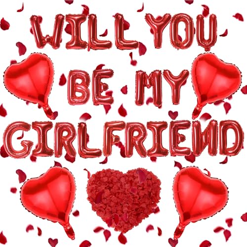 "Will You Be My Girlfriend"-Dekorationen – 525 Stück Valentinstagszubehör, rote Buchstaben- und Herzballons, 40,6 cm Folienballons mit Rosenblättern für romantische Anlässe "Will You Be My Girlfriend"-Dekorationen – 525 Stück Valentinstagszubehör, rote Buchstaben- und Herzballons, 40,6 cm Folienballons mit Rosenblättern für romantische Anlässe von SEWIRUY