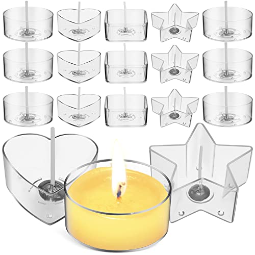 SEWOART 1 Satz Klares Teelichthalter mit Teelichtern und Dochten Hochtransparente Gießformen Verschiedenen Formen Herz Stern für DIY Kerzenherstellung für Kreative Projekte von SEWOART
