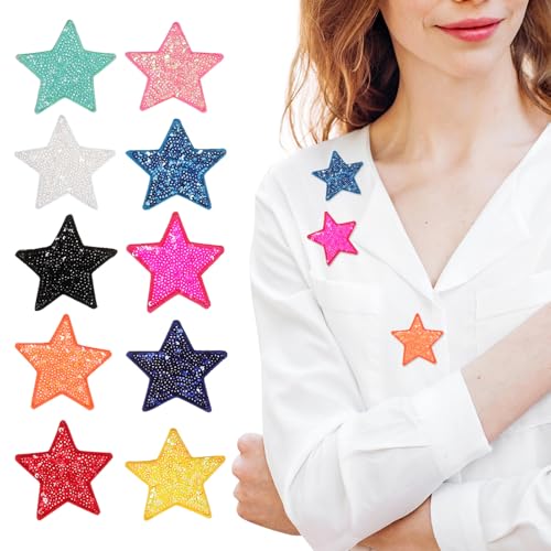 SEWOART 10 Stück Sequin Star Aufnäher zum Aufbügeln Teiliges Farben für Kleidung Rucksäcke Hüte Einfach Anzubringen Stickerei Vielseitige Dekoration von SEWOART
