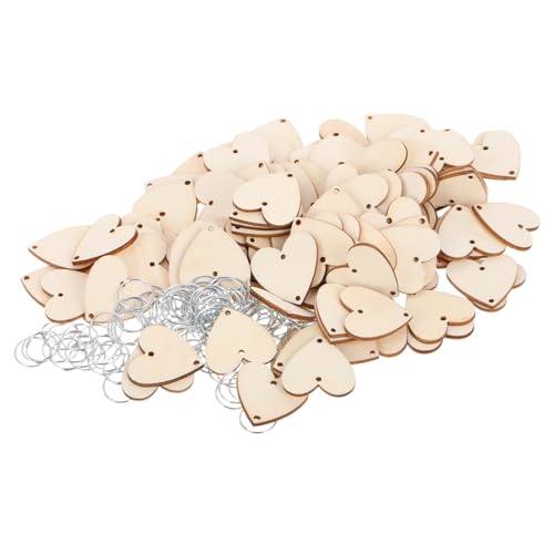 SEWOART 100 Satz Teiliges DIY Holzherzen mit Löchern Gravierte Herzscheiben und Robuste Metallringe Vielseitige Holzscheiben zum Basteln Kalendererstellung und Rustikale Wohnraumdeko von SEWOART