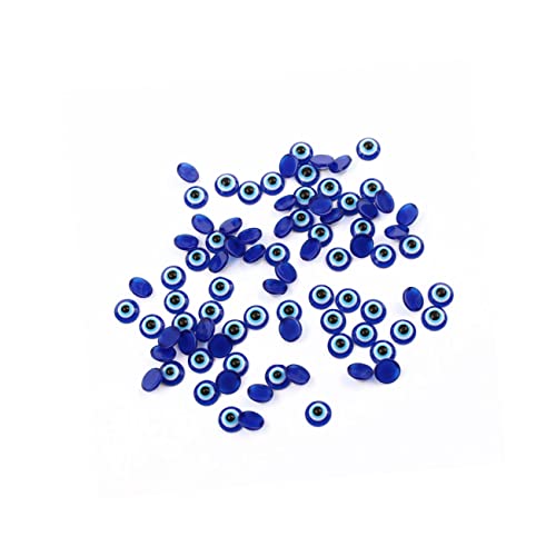 SEWOART Schmuck Perlen Set 50 Stück Blau Böser Blick Harz Aufkleber 10x10mm Flache Rückseite von SEWOART