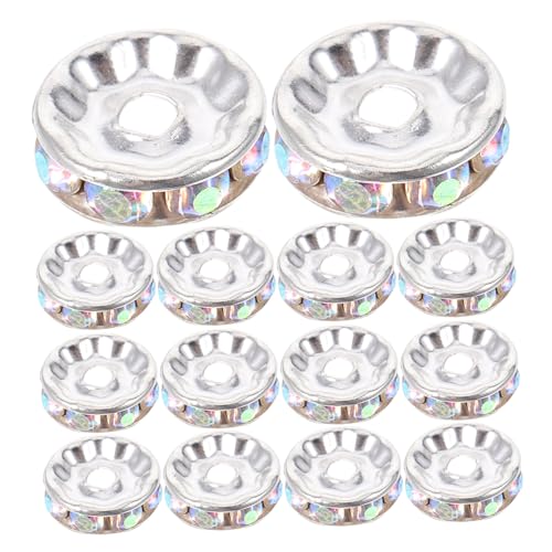 SEWOART 100 Stück Große Loch Strass Spacer Perlen Versilbert Ab farbverlauf Rondelle Schmuckperlen für DIY Armband Halskette Auffädeln Zubehör von SEWOART