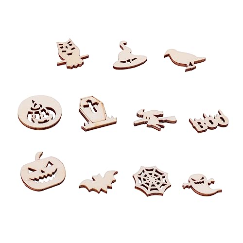 SEWOART 100 Stück Teiliges Halloween Holzscheiben Natürliche DIY Holzchips zum Bemalen Kreative Graffiti Holzteile für Handpoliert Sichere Basteldeko für Halloween Party von SEWOART